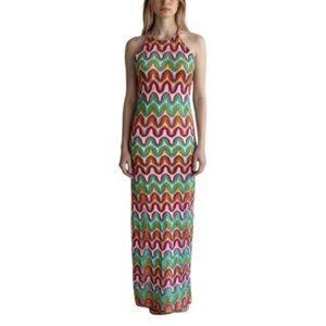 Gianni Bini Women’s Zigzag Patterned Halter Maxi Dress Beach Paradise S